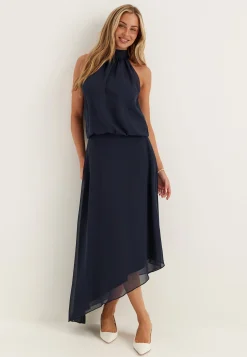 Asymmetric Chiffon Halterneck Dress