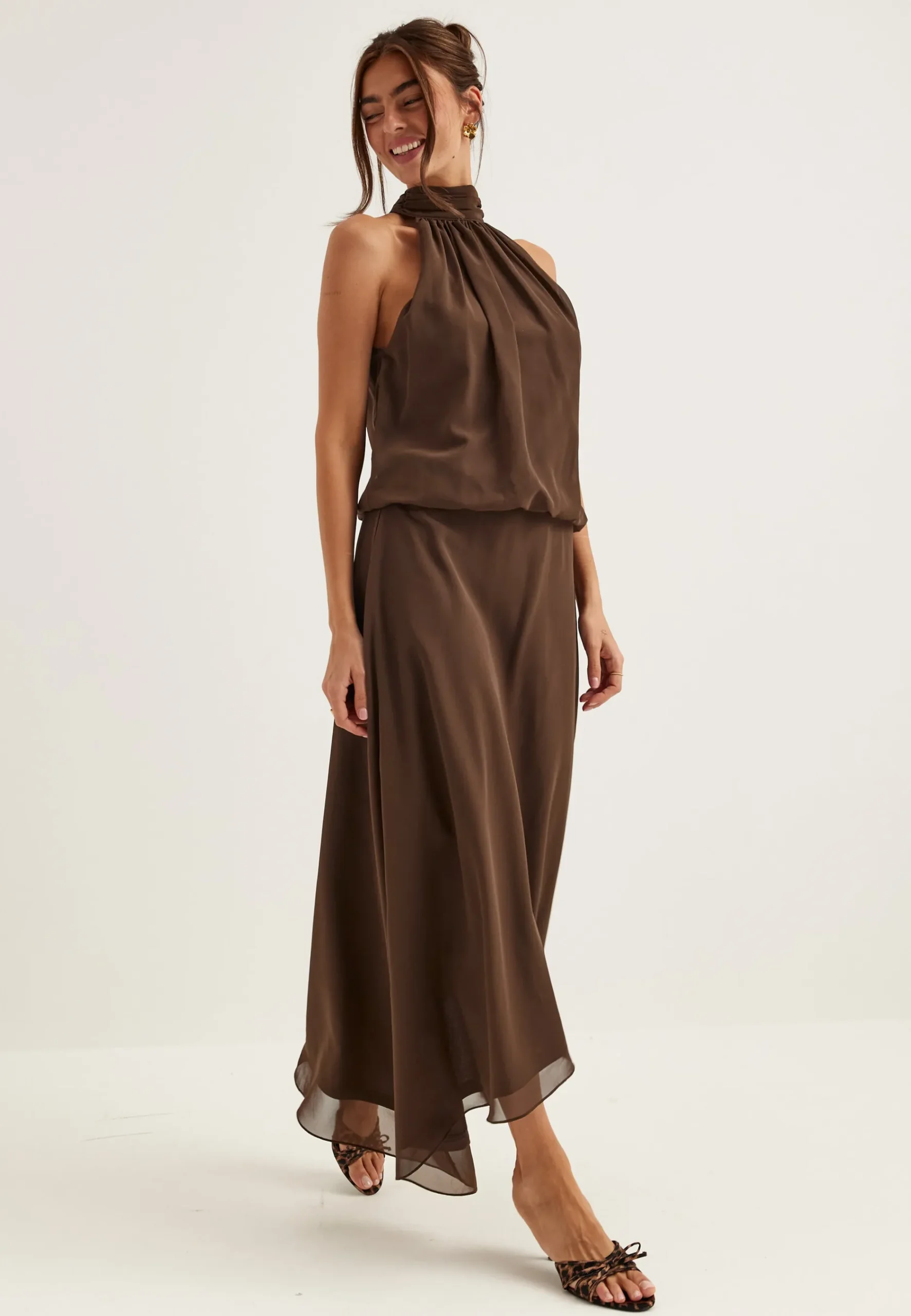 Asymmetric Chiffon Halterneck Dress