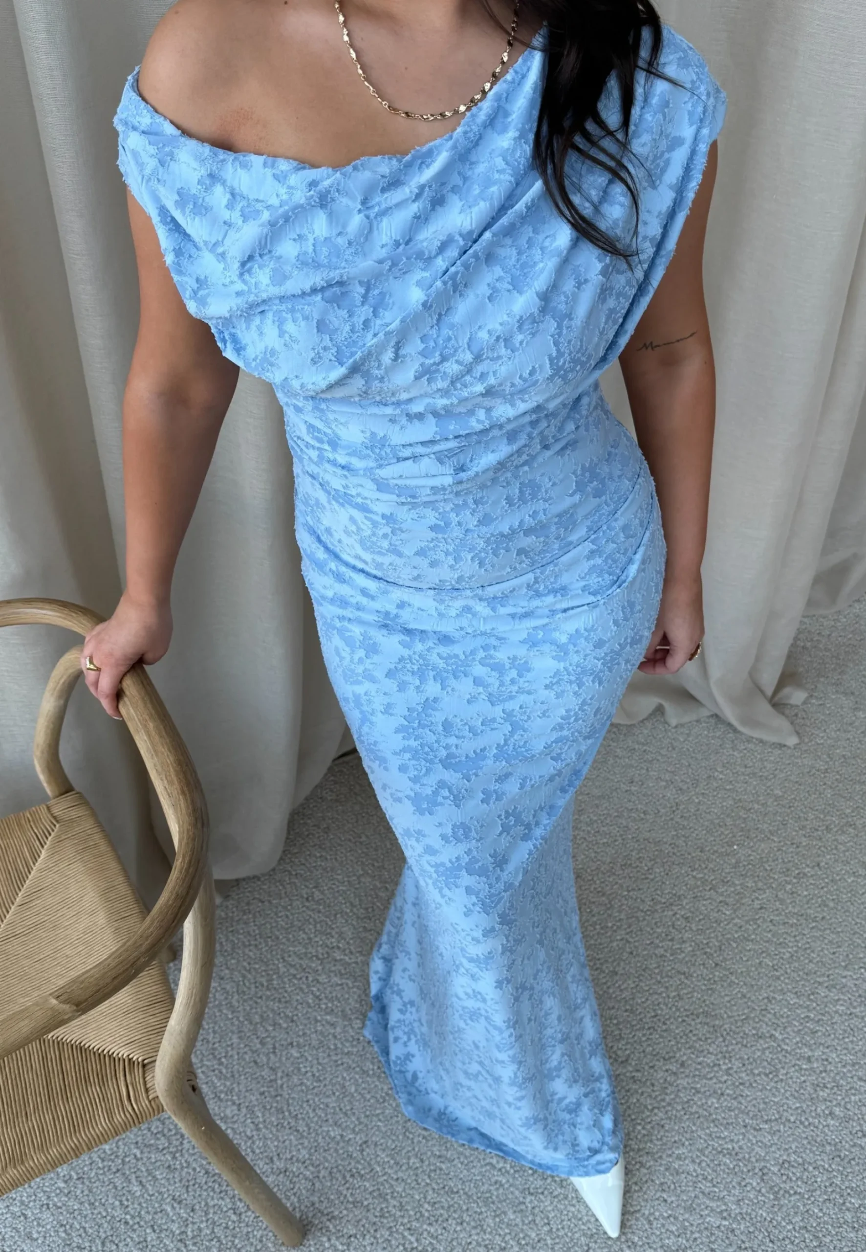 Asymmetric Draped Burnout Maxi Dress