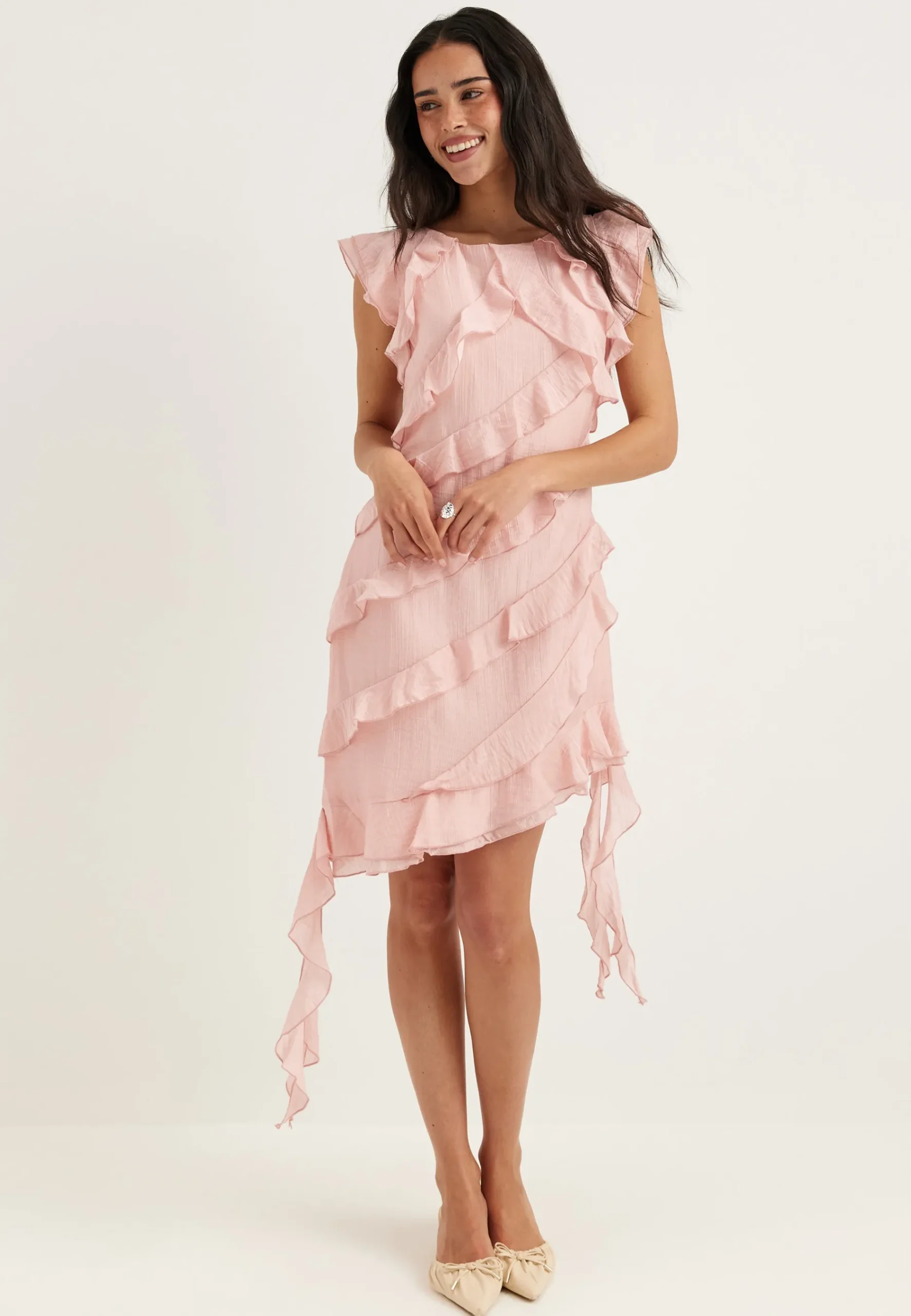 Asymmetric Frill Short Dress