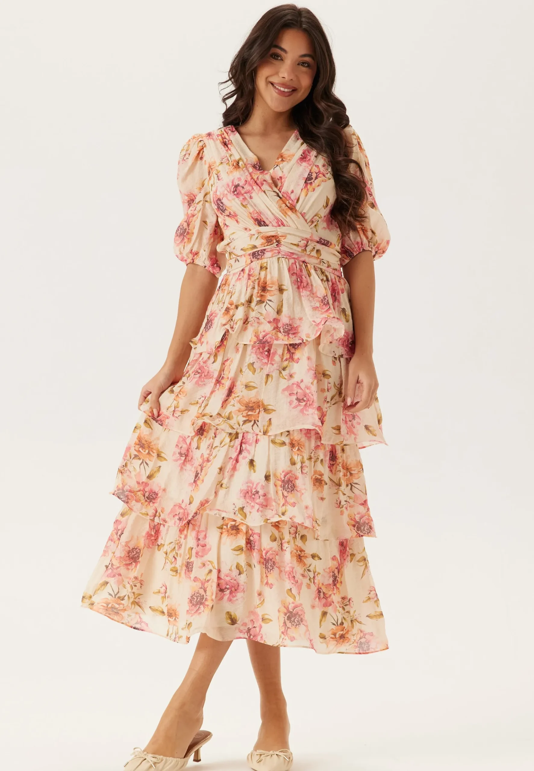 Balloon Sleeve Flounce Ankle Dress