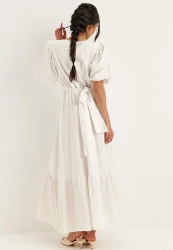 Balloon Sleeve Linen Maxi Dress
