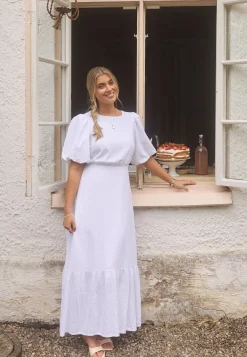 Balloon Sleeve Linen Maxi Dress