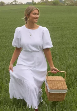 Balloon Sleeve Linen Maxi Dress