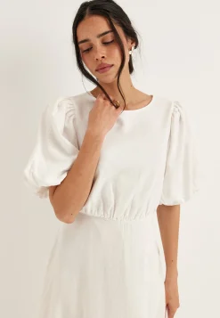 Balloon Sleeve Linen Maxi Dress
