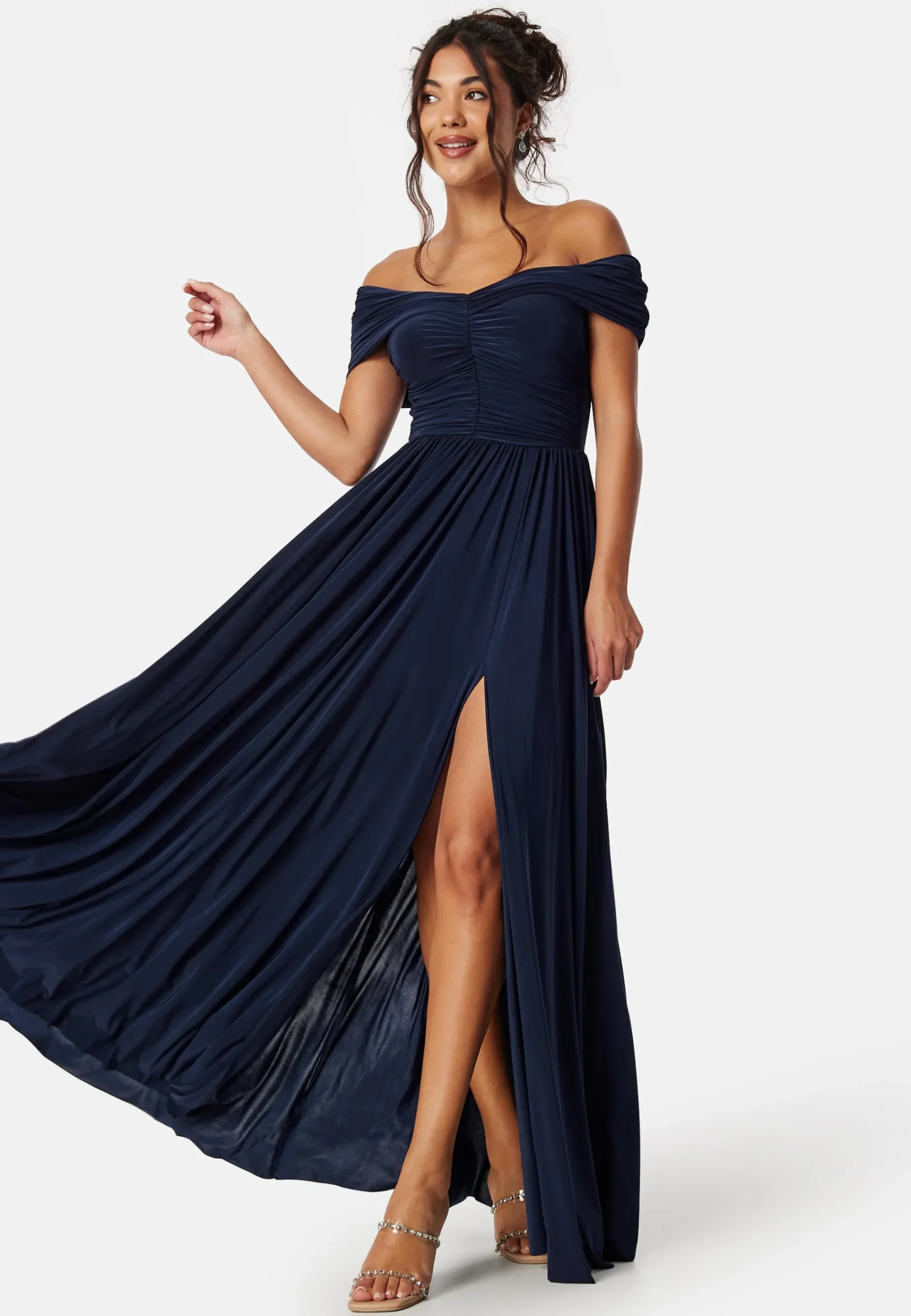 Bardot Rouched Maxi Split Dress