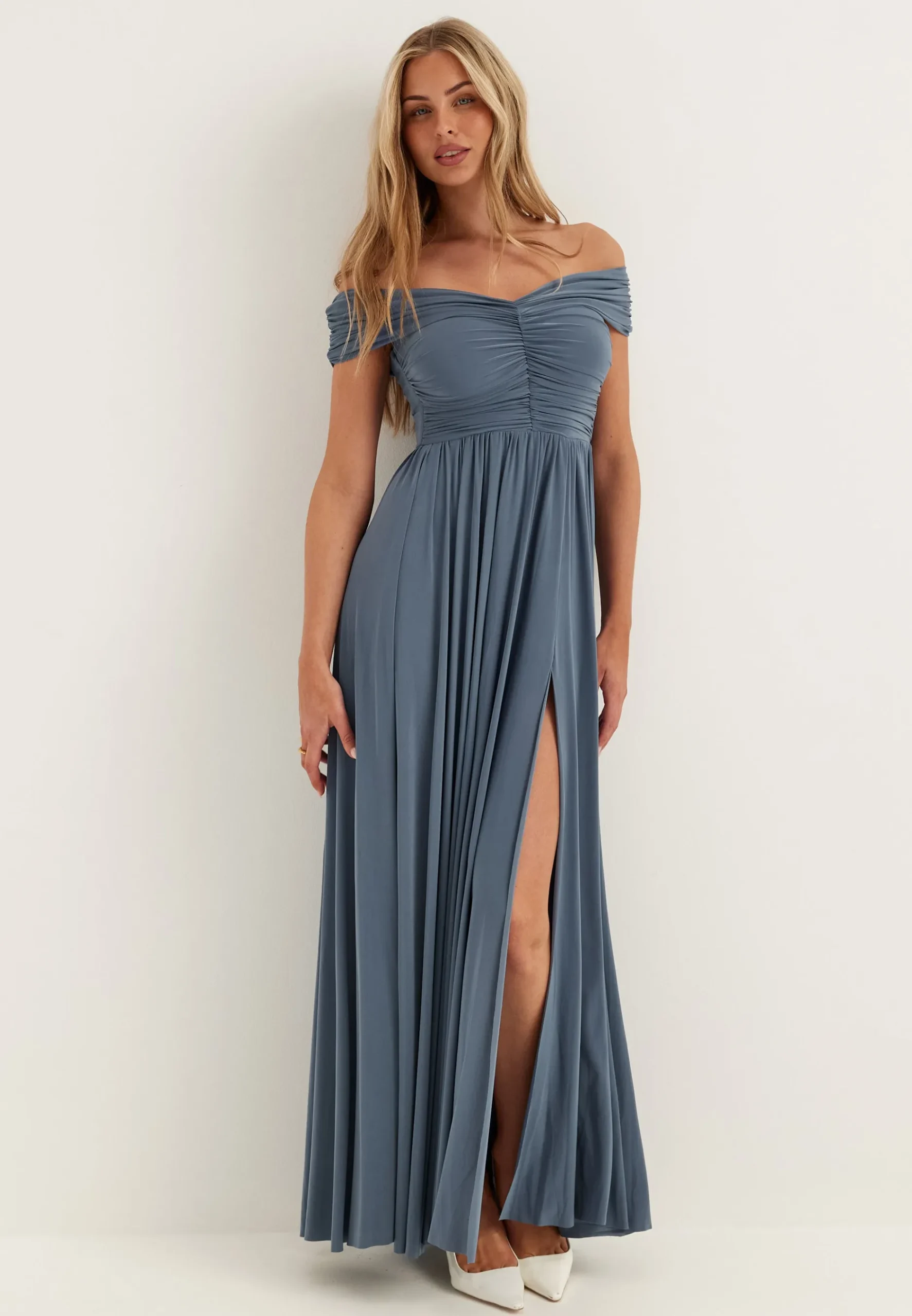 Bardot Rouched Maxi Split Dress
