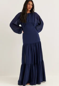 Batwing Chiffon Tiered Maxi Dress