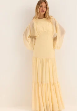 Batwing Chiffon Tiered Maxi Dress