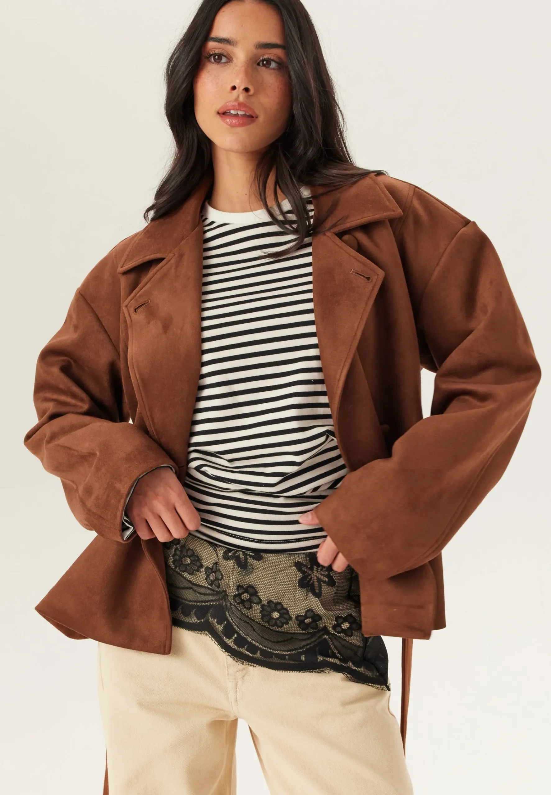 Belted Faux Suede Jacket