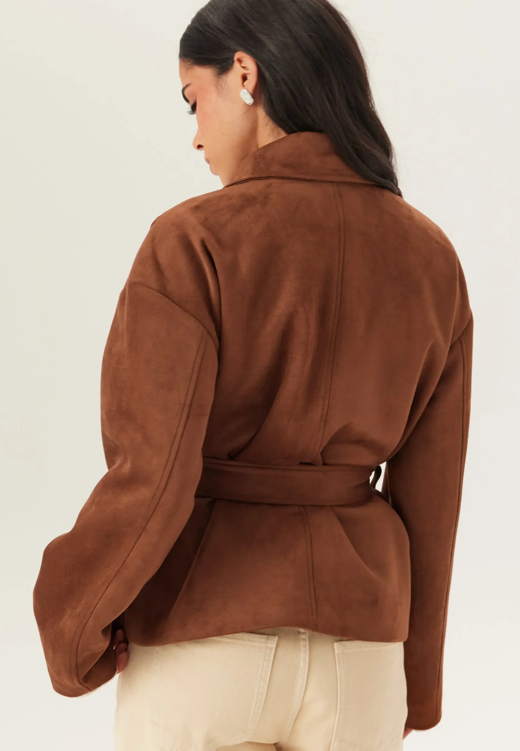 Belted Faux Suede Jacket