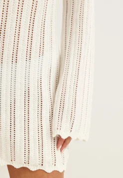 Boat Neck Structure Knitted Short Dress