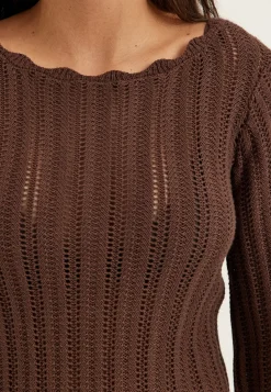 Boat Neck Structure Knitted Short Dress