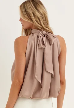 Bubble-Hem Halterneck Satin top
