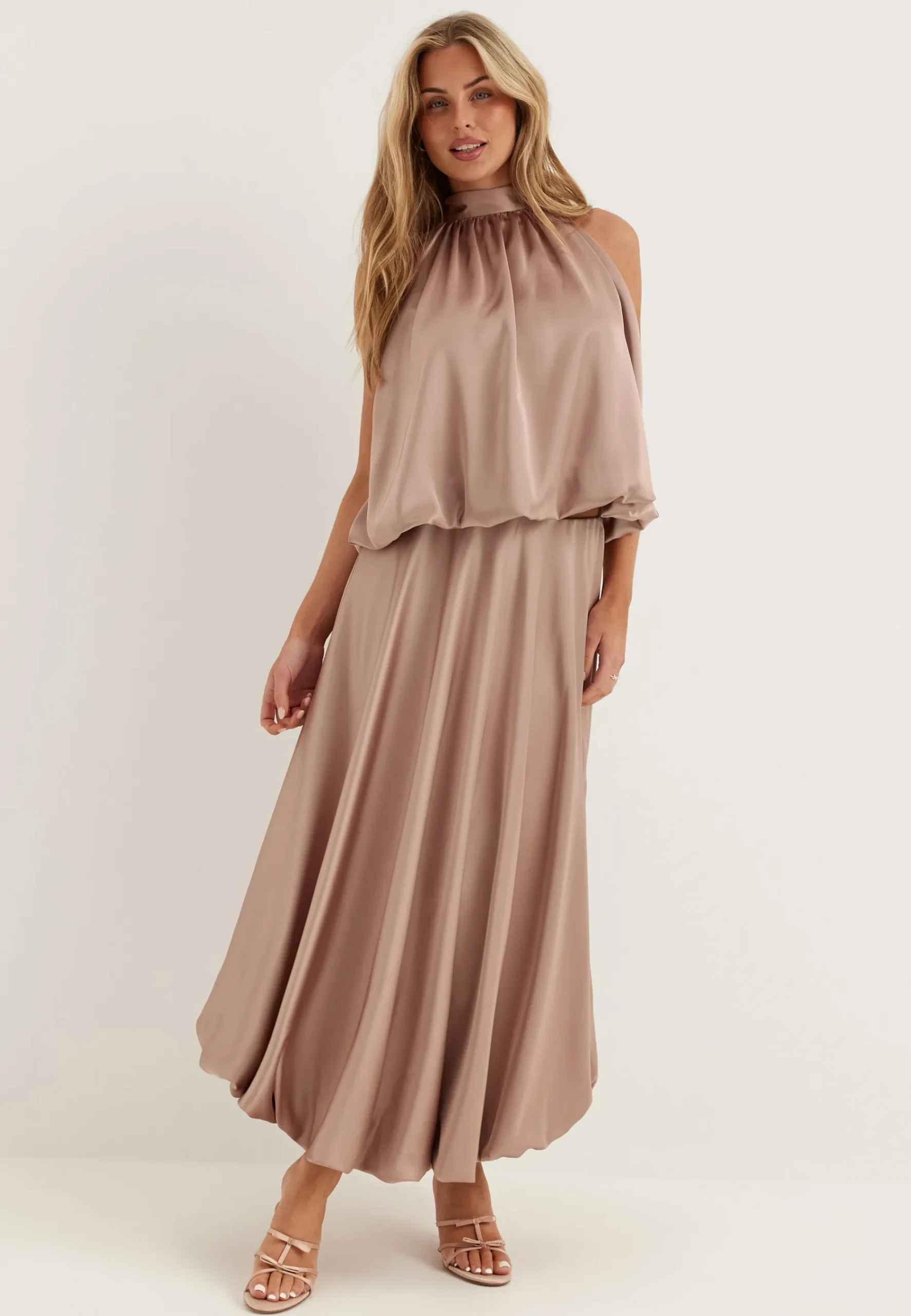 Bubble-Hem Halterneck Satin top