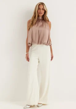 Bubble-Hem Halterneck Satin top