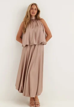 Bubble-Hem Satin Ankle Skirt