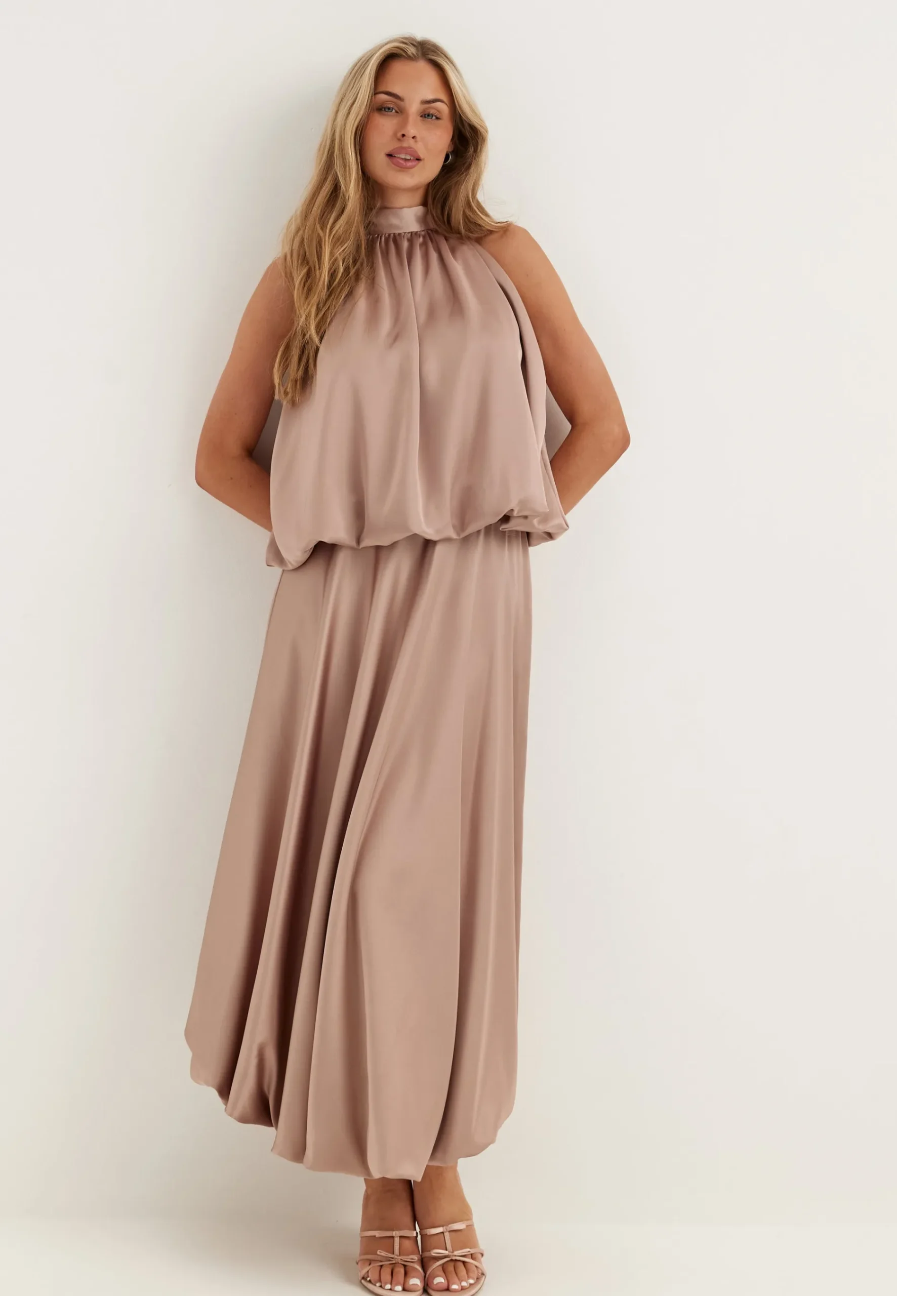Bubble-Hem Satin Ankle Skirt