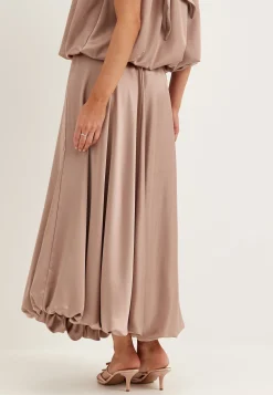 Bubble-Hem Satin Ankle Skirt