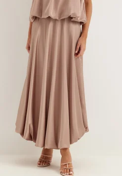 Bubble-Hem Satin Ankle Skirt