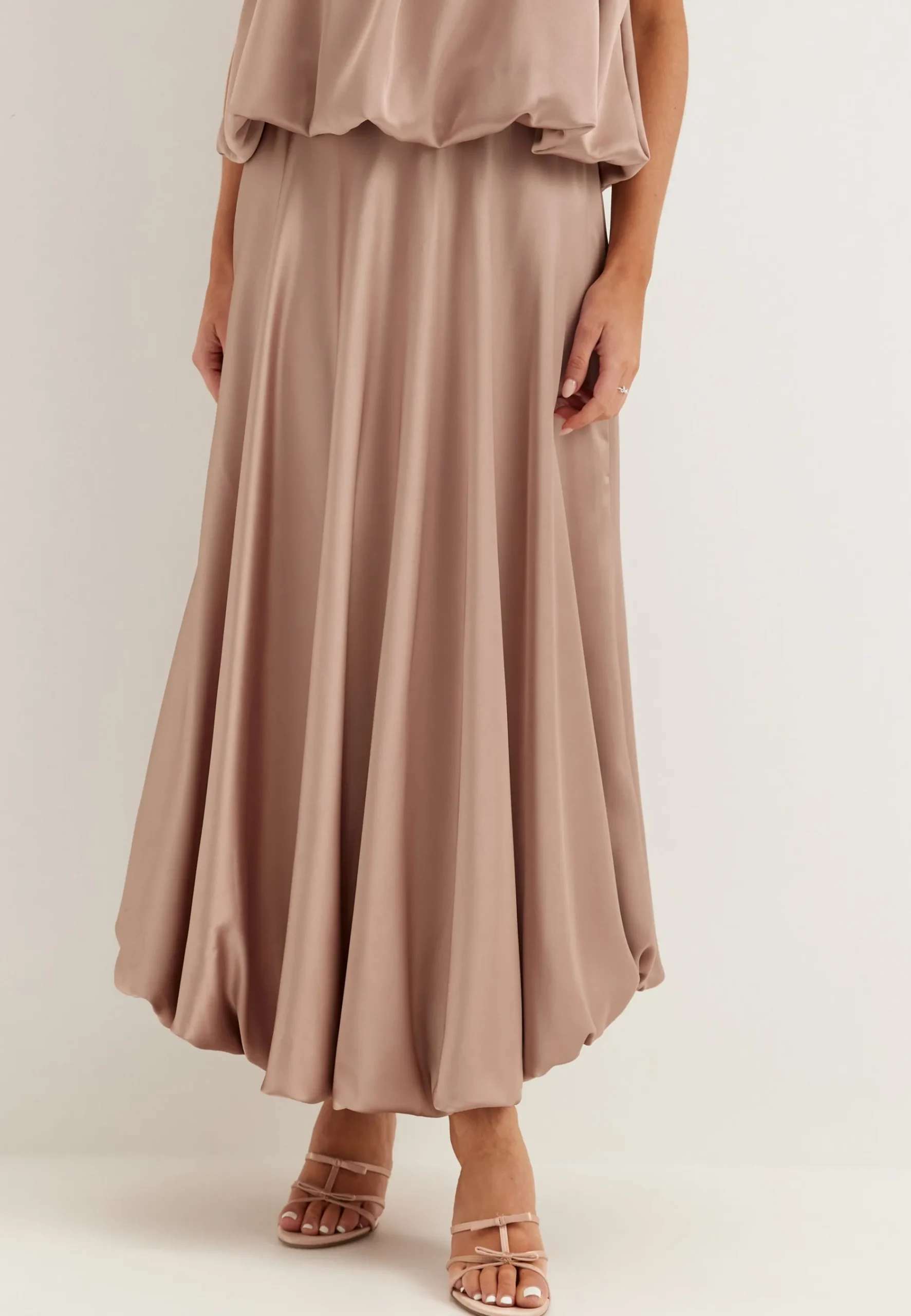 Bubble-Hem Satin Ankle Skirt