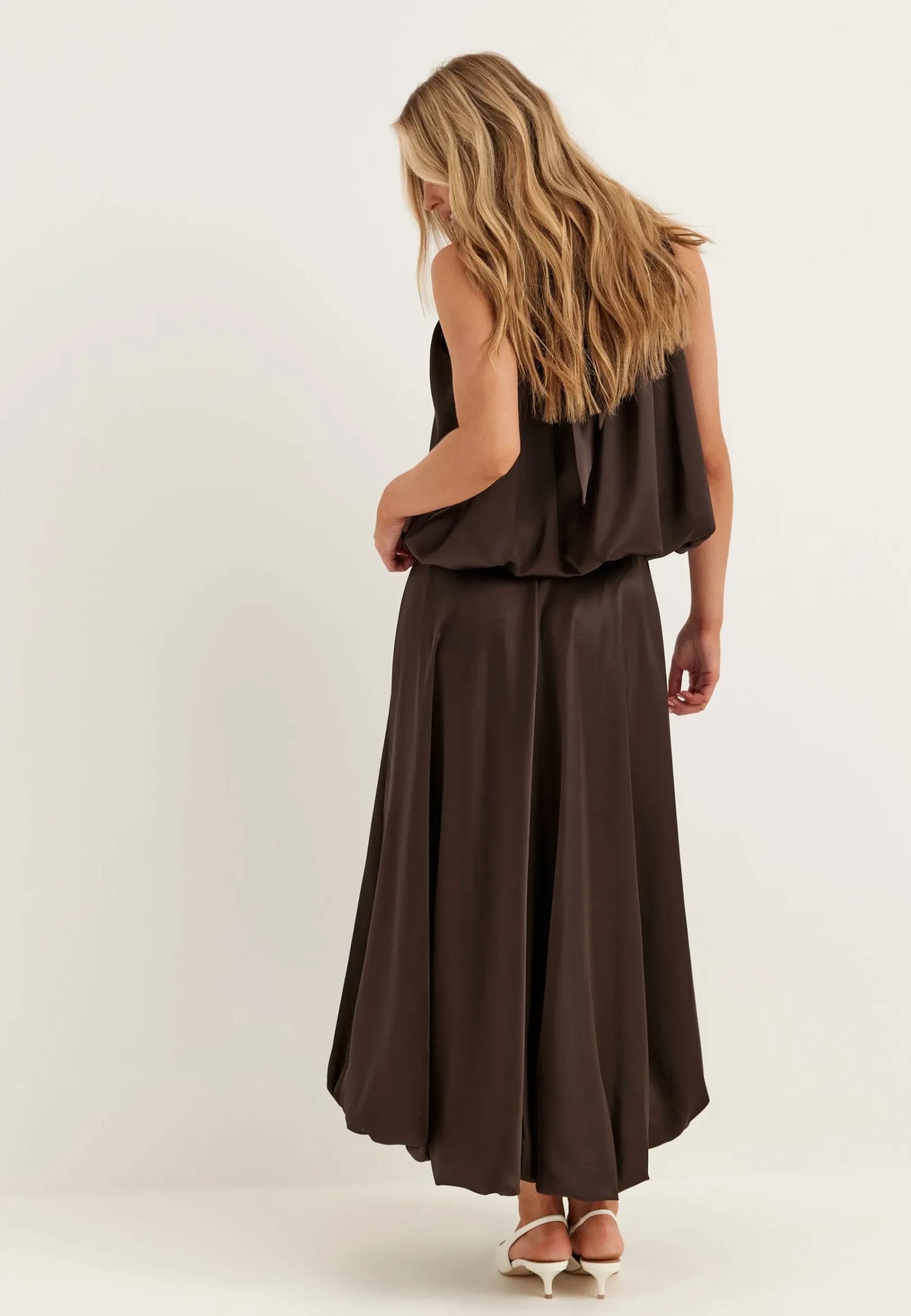 Bubble-Hem Satin Ankle Skirt
