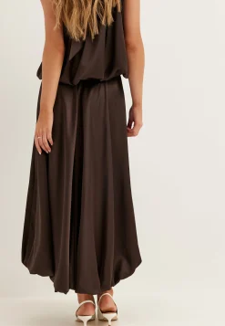 Bubble-Hem Satin Ankle Skirt