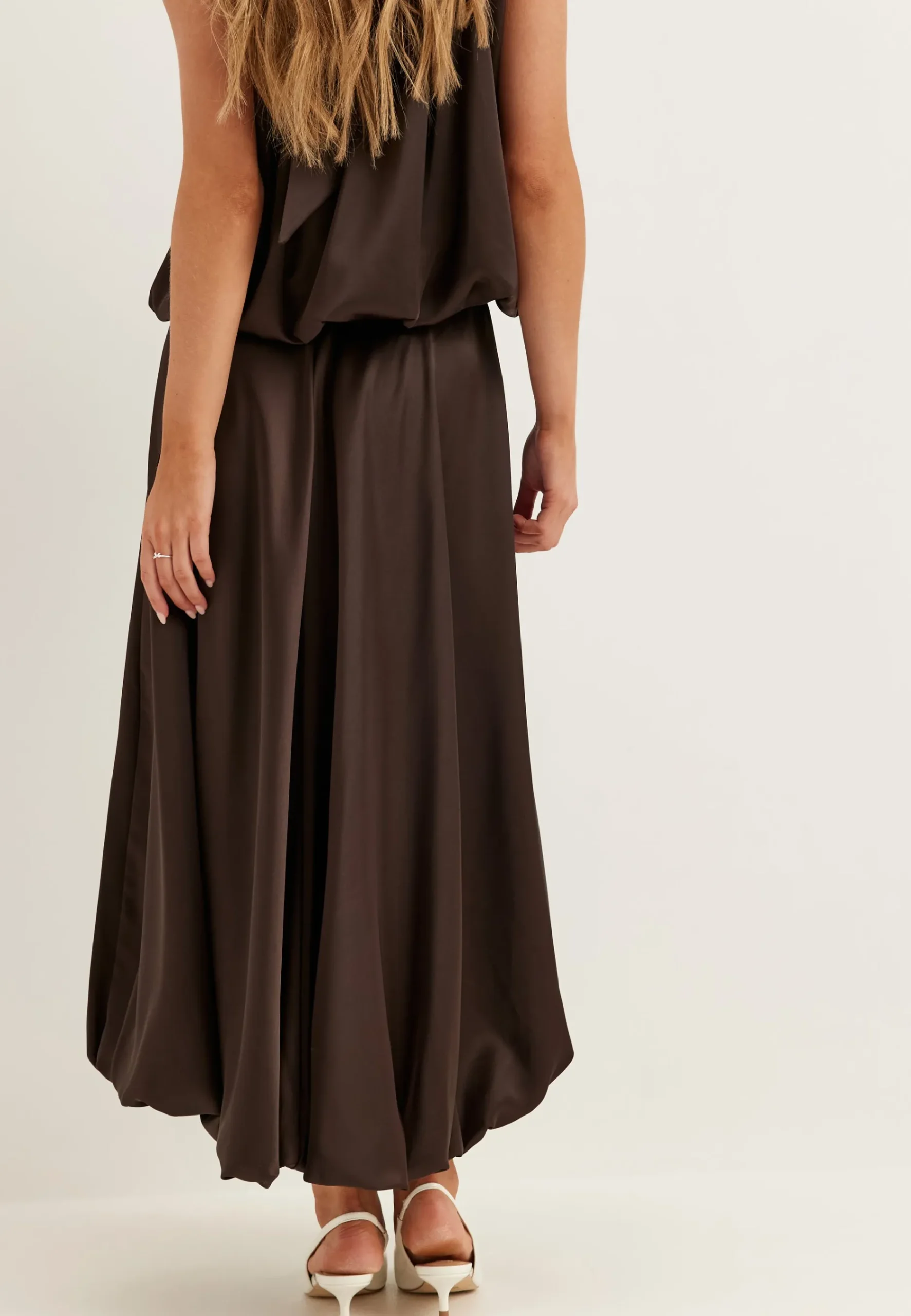 Bubble-Hem Satin Ankle Skirt