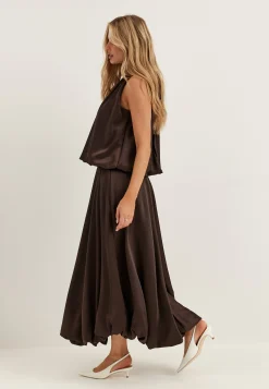 Bubble-Hem Satin Ankle Skirt