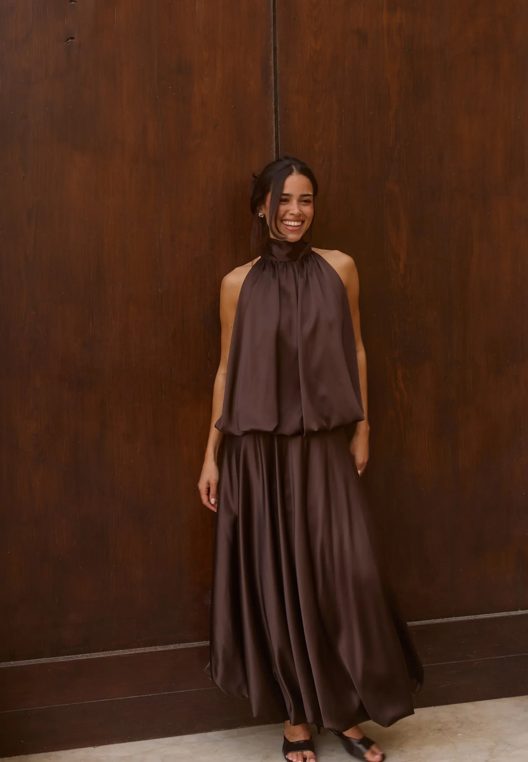 Bubble-Hem Satin Ankle Skirt