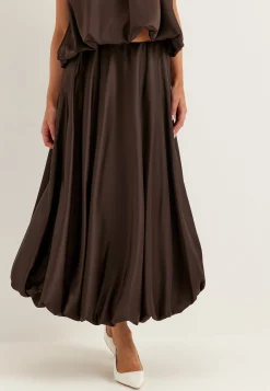 Bubble-Hem Satin Ankle Skirt
