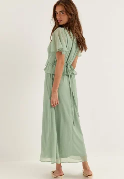 Butterfly Sleeve Chiffon Ankle Dress