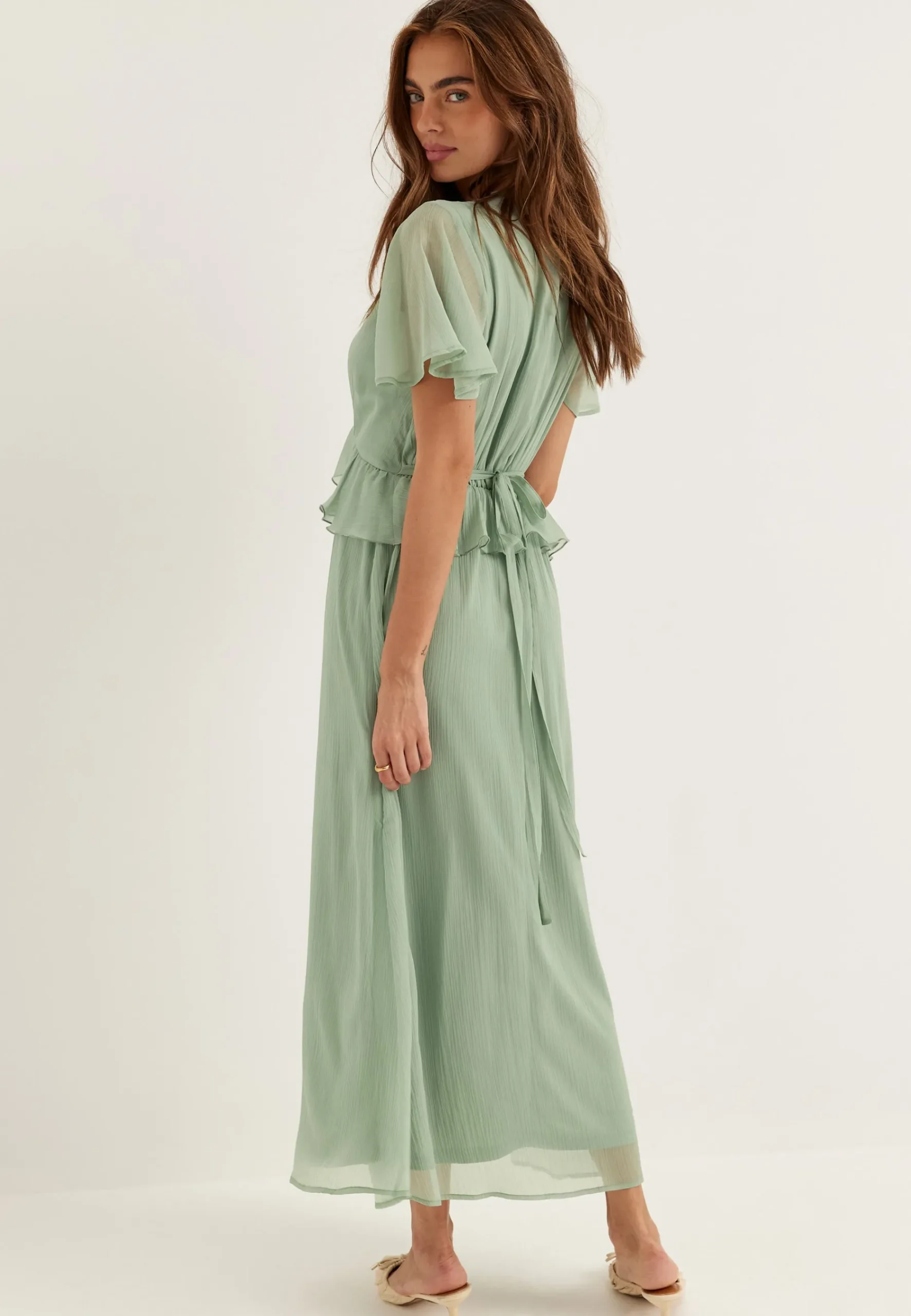 Butterfly Sleeve Chiffon Ankle Dress