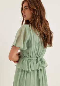 Butterfly Sleeve Chiffon Ankle Dress