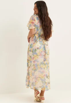 Butterfly Sleeve Chiffon Ankle Dress