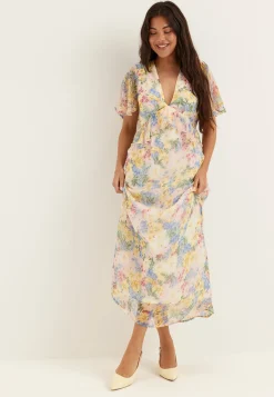 Butterfly Sleeve Chiffon Ankle Dress