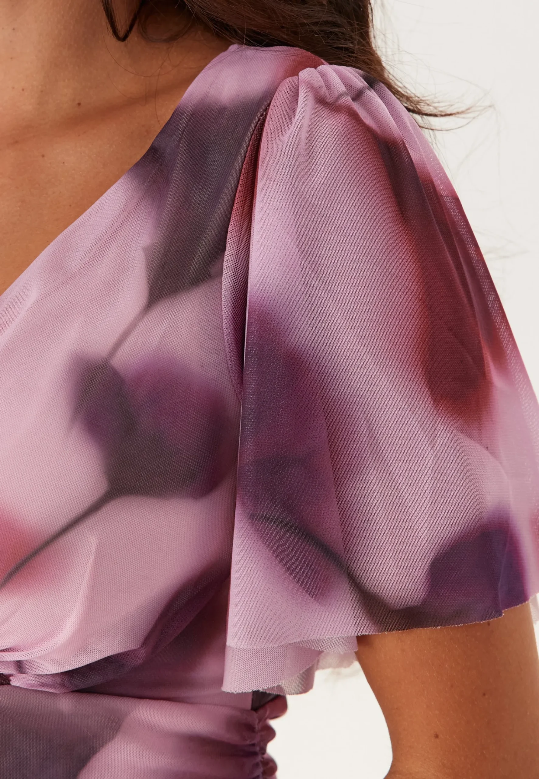 Butterfly Sleeve Mesh Ankle Dress