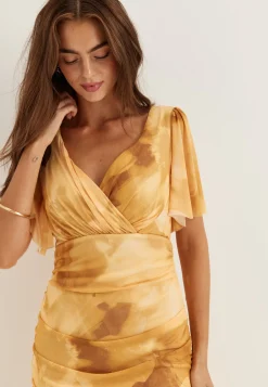Butterfly Sleeve Mesh Ankle Dress