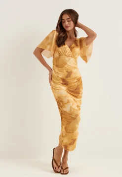 Butterfly Sleeve Mesh Ankle Dress