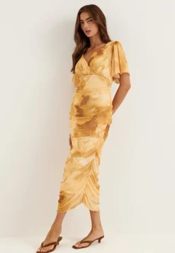 Butterfly Sleeve Mesh Ankle Dress