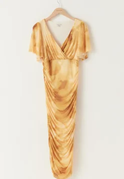 Butterfly Sleeve Mesh Ankle Dress