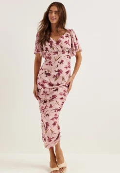 Butterfly Sleeve Mesh Ankle Dress