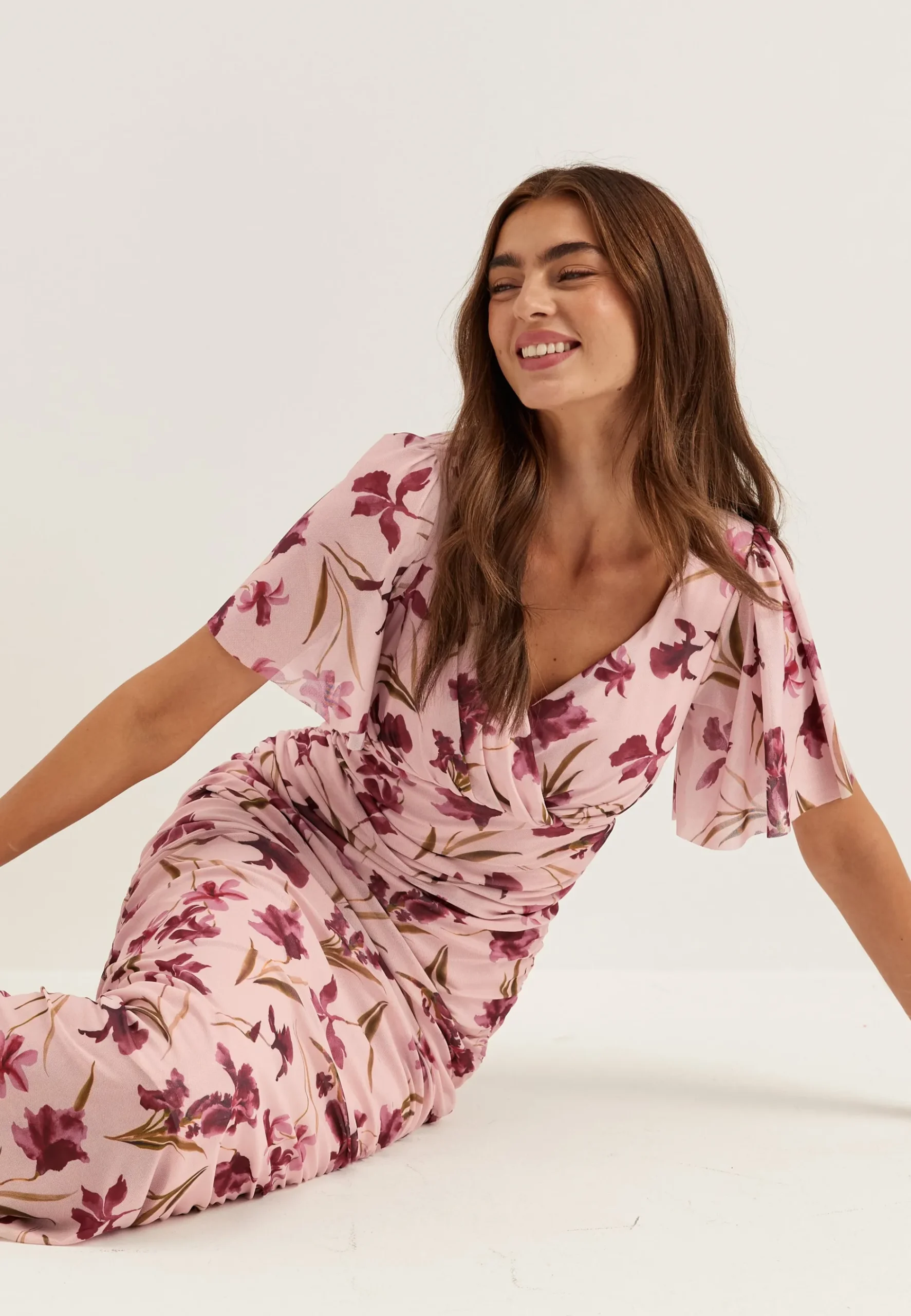 Butterfly Sleeve Mesh Ankle Dress