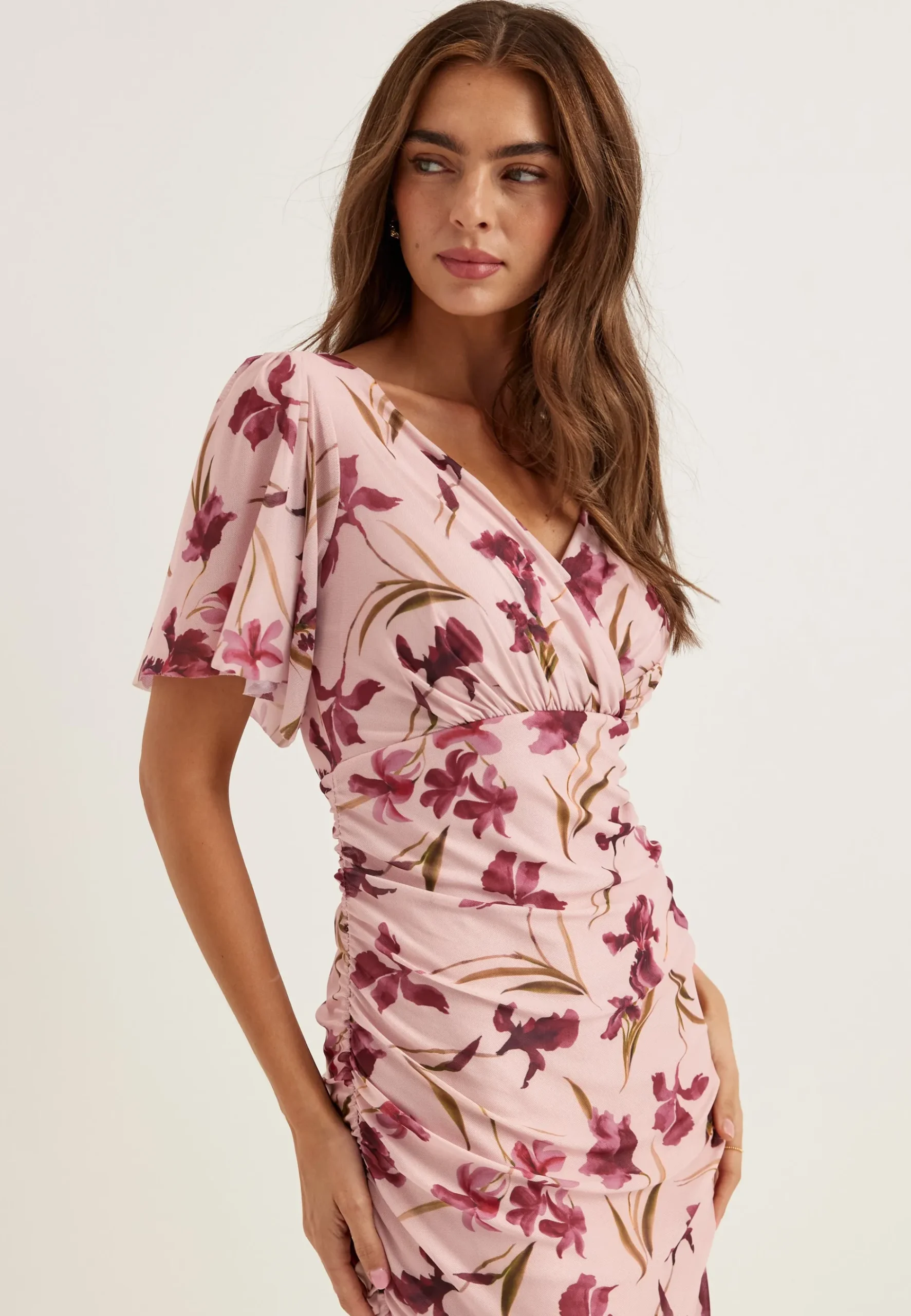 Butterfly Sleeve Mesh Ankle Dress