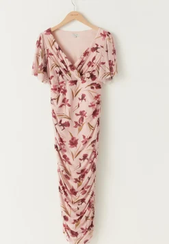 Butterfly Sleeve Mesh Ankle Dress