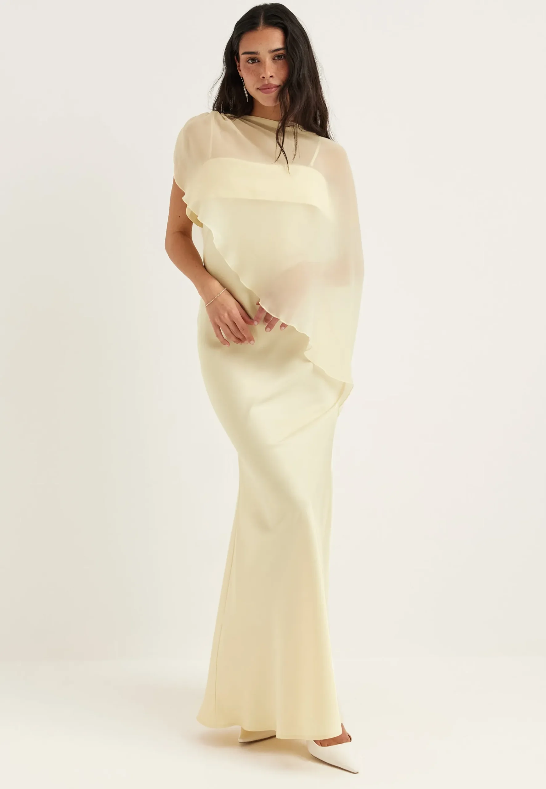 Cape Satin Maxi Dress