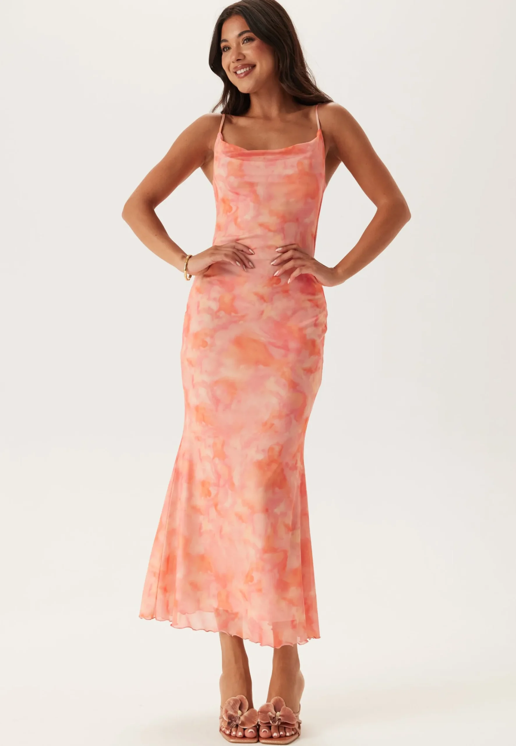 Cowl Neck Mesh Dress