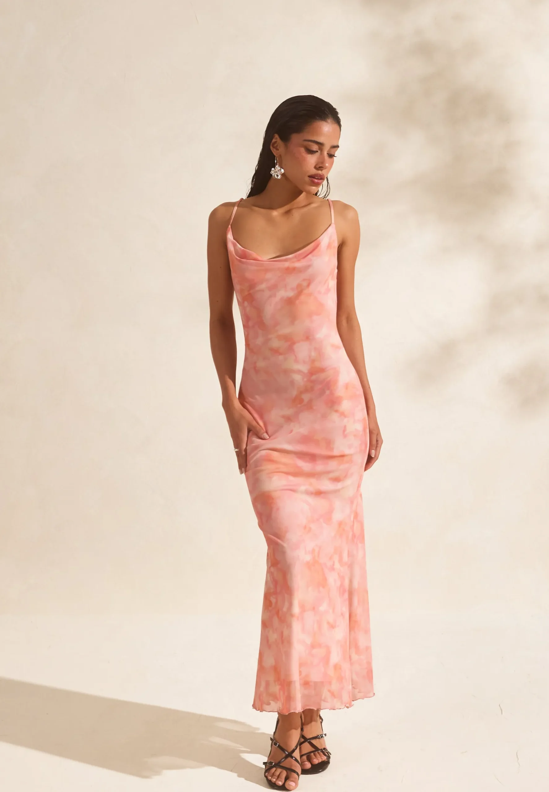 Cowl Neck Mesh Dress
