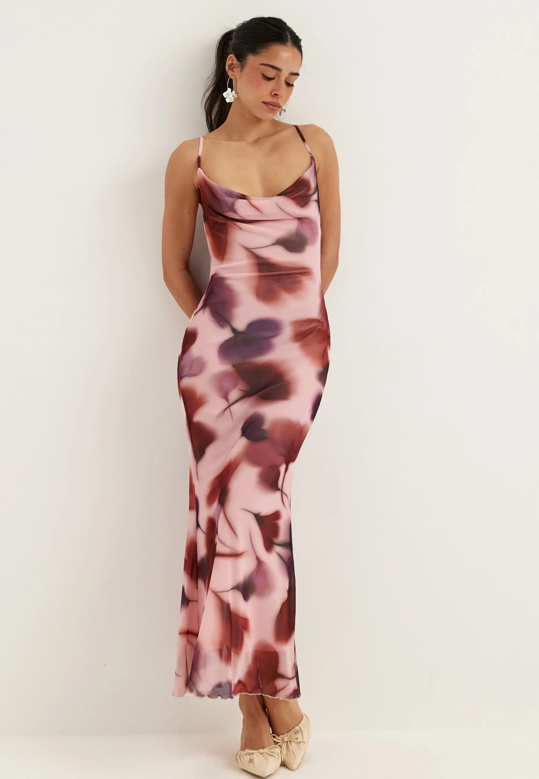 Cowl Neck Mesh Dress