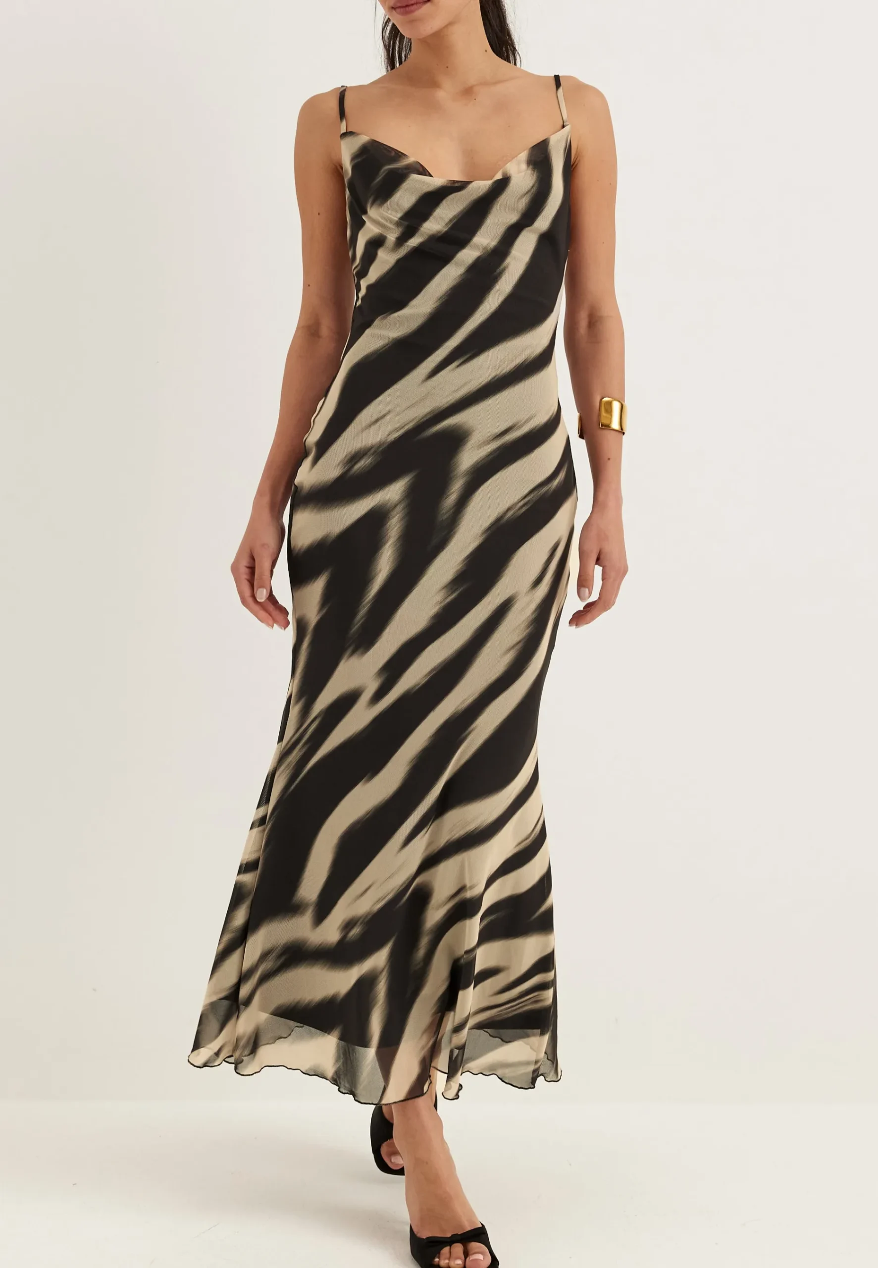 Cowl Neck Mesh Dress